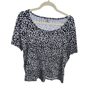 Jones New York Sport Plus Size 2X Black & White Leopard Print Top Tee Shirt